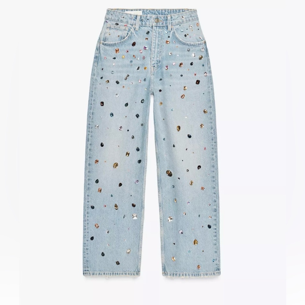 Zara Relaxed Oversized High Waist Jeans with Jewels